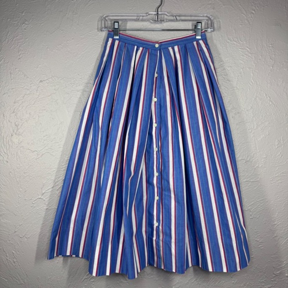 Vintage 80's women's‎ Small 24" Cotton Red White Blue striped skirt with pockets